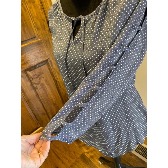 Fred David FD Blouse Top Plus Size XL Blue Gray Polka Dot Pullover Vented Sleeve - Picture 4 of 11